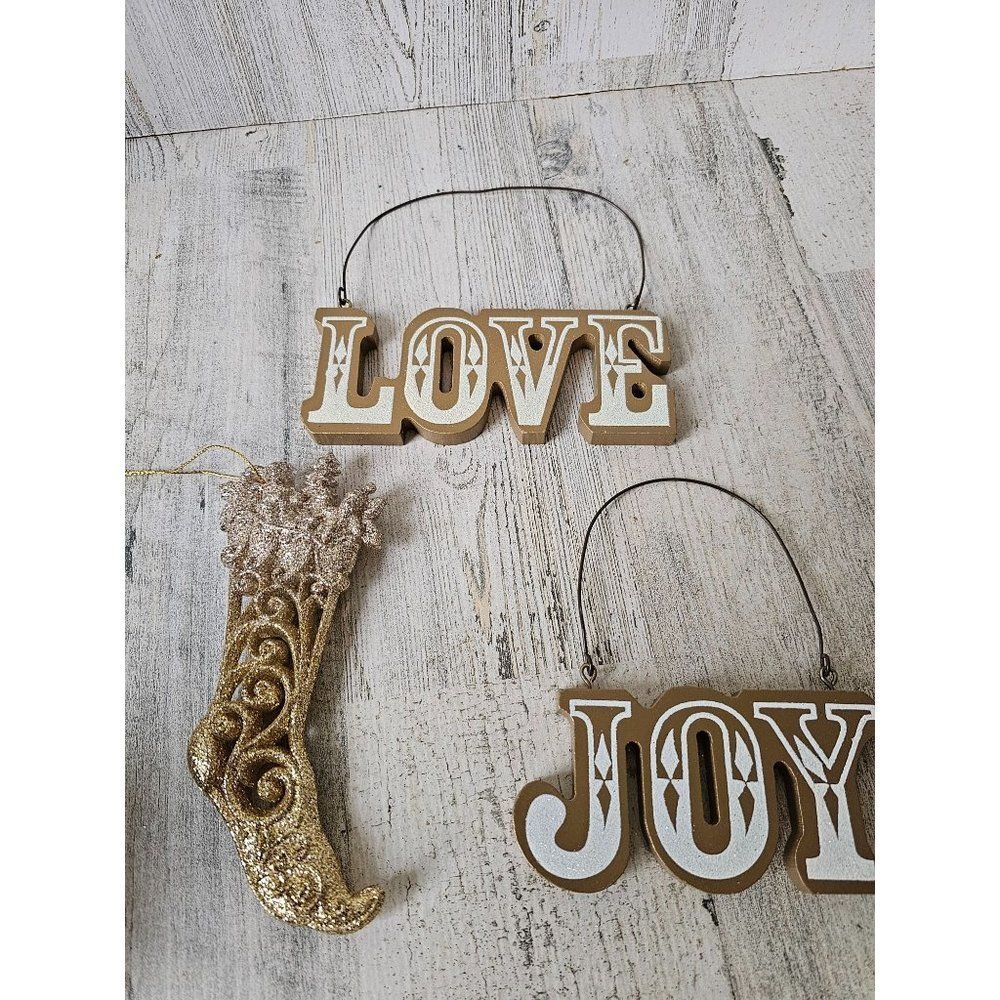Gold stocking Love‎ joy Xmas decor glitter unique set